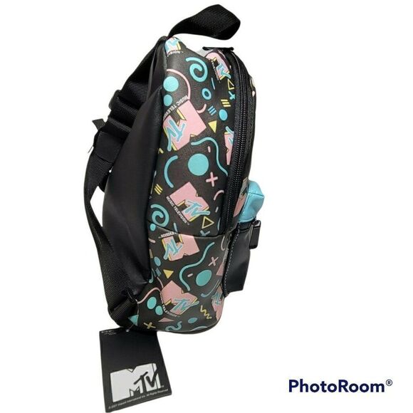 MTV Music Television Mini Backpack w/Zip Pocket Black Multi 10.5\
